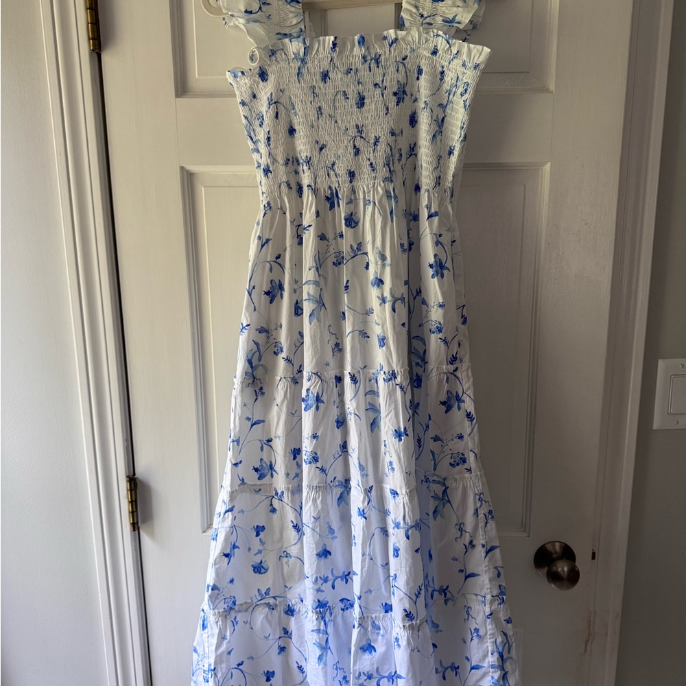 Hill House White and Blue Floral Midi Dress